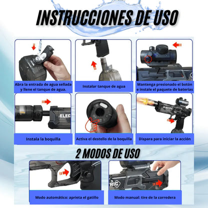 Blaster Eléctrico de Agua 🔫💦 – diversión sin límites gracias a su batería recargable.