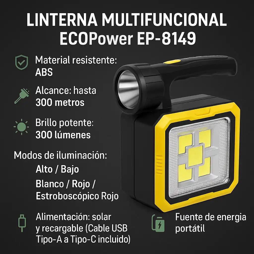 Lámpara LED Multifuncional. Carga Solar, PowerBank y Herramientas ⭐