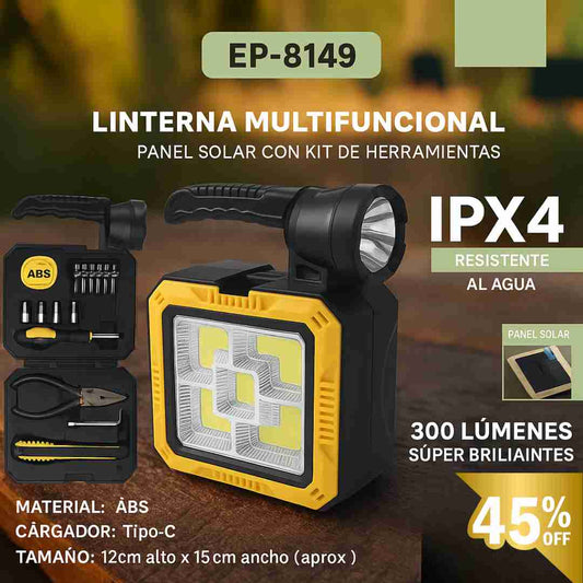 Lámpara LED Multifuncional. Carga Solar, PowerBank y Herramientas ⭐